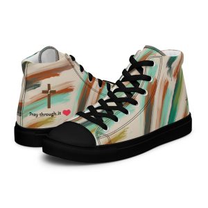 Women’s high top canvas shoes /  Cross with pray through it and pink heart