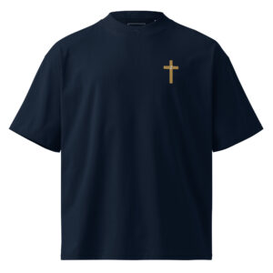 The Broken Praying Cross™ Embroidered Tee, Unisex organic oversized high neck t-shirt